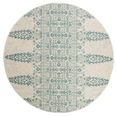 Safavieh 6 ft.-7 in. x 6 ft.-7 in. Evoke Power Loomed Round Area RugIvory & Teal EVK521F-7R